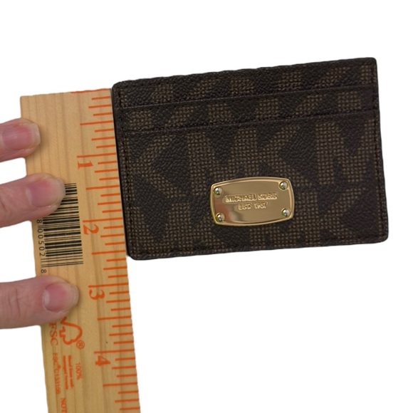 MICHAEL KORS SIGNATURE MK LOGO CARD HOLDER WALLET CASE BROWN/GOLD - Picture 14 of 15